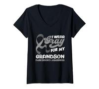 Mujer Me Pongo Gris para Que mi Nieto apoye la Conciencia de Parkinson Camiseta Cuello V