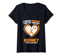 Mujer Me Pongo Naranja para la concienciación sobre el cáncer de riñón de mi Hermana Camiseta Cuello V