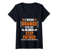Mujer Me Pongo Naranja para mi padrastro Concientización sobre la Esclerosis múltiple Camiseta Cuello V