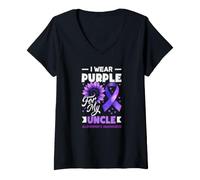 Mujer Me Pongo púrpura para el Apoyo de mi tío para el Alzheimer Camiseta Cuello V