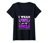 Mujer Me Pongo púrpura para la Conciencia de mi tío sobre el Alzheimer Camiseta Cuello V