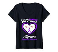Mujer Me Pongo púrpura para la Conciencia del Dolor de Cabeza por migraña de mi tío Camiseta Cuello V
