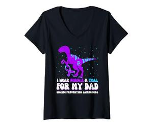 Mujer Me Pongo púrpura y Verde Azulado para la Conciencia de prevención del Suicidio de papá Camiseta Cuello V