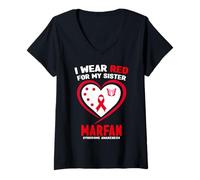Mujer Me Pongo Rojo para la Conciencia del síndrome de mi Hermana Marfan Camiseta Cuello V