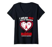 Mujer Me Pongo Rojo para la Conciencia del síndrome de mi Hermano Marfan Camiseta Cuello V