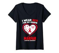 Mujer Me Pongo Rojo para la Conciencia del síndrome de mi Primo Marfan Camiseta Cuello V