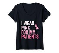 Mujer Me pongo rosa para la conciencia del cáncer de mama de mis pacientes Camiseta Cuello V