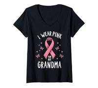 Mujer Me Pongo Rosa para la Conciencia del cáncer de mi Abuela Camiseta Cuello V