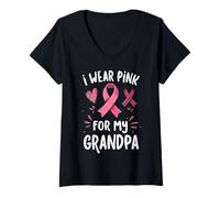 Mujer Me Pongo Rosa para la Conciencia del cáncer de mi Abuelo Camiseta Cuello V