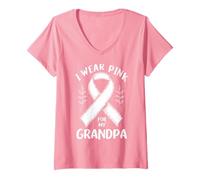 Mujer Me Pongo Rosa para la Conciencia del cáncer de mi Abuelo Camiseta Cuello V