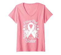 Mujer Me Pongo Rosa para la Conciencia del cáncer de mi Hermana Camiseta Cuello V