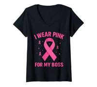 Mujer Me Pongo Rosa para la Conciencia del cáncer de mi Jefe Camiseta Cuello V