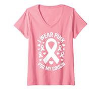 Mujer Me Pongo Rosa para la Conciencia del cáncer de mi Primo Camiseta Cuello V