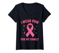 Mujer Me Pongo Rosa para la concienciación sobre el cáncer de mi Familia Camiseta Cuello V
