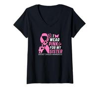Mujer Me pongo rosa para mi hermana Familia Concientización sobre el cáncer de mama Camiseta Cuello V