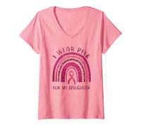 Mujer Me Pongo Rosa para mi Hija Cinta Rosa Cáncer de Mama Camiseta Cuello V