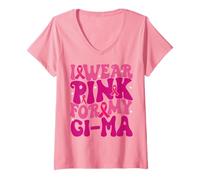Mujer Me Pongo Rosa para mis niños de concienciación sobre el cáncer de Mama GI-MA Camiseta Cuello V