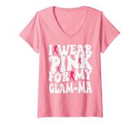 Mujer Me Pongo Rosa para mis niños de concienciación sobre el cáncer de Mama Glam-Ma Camiseta Cuello V