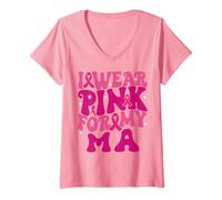 Mujer Me Pongo Rosa para mis niños de concienciación sobre el cáncer de Mama MA Camiseta Cuello V