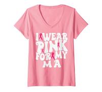 Mujer Me Pongo Rosa para mis niños de concienciación sobre el cáncer de Mama MA Camiseta Cuello V