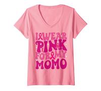 Mujer Me Pongo Rosa para mis niños de concienciación sobre el cáncer de Mama Momo Camiseta Cuello V
