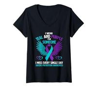 Mujer Me Pongo Verde Azulado y Morado: Conciencia sobre la prevención del Suicidio Camiseta Cuello V