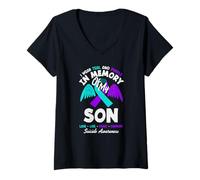 Mujer Me Pongo Verde Azulado y Morado en Memoria de mi Hijo Camiseta Cuello V