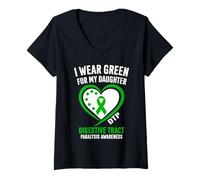 Mujer Me Pongo Verde para la Conciencia de DTP de mi Hija Camiseta Cuello V