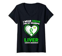 Mujer Me Pongo Verde para la Conciencia del cáncer de hígado de mi Abuela Camiseta Cuello V