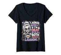 Mujer Me pregunté si Estoy Bien y Ambos empezamos a reírnos Graciosos Camiseta Cuello V