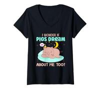Mujer Me pregunto si los Cerdos sueñan Conmigo también? Camiseta Cuello V