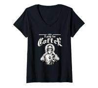 Mujer Me rezo para el café - Popular Coffee Iglesia Camiseta Cuello V