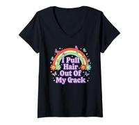 Mujer Me Saco el Pelo de mi grieta Humor Adulto Divertido Camiseta Cuello V