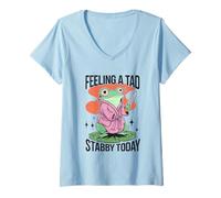 Mujer Me Siento un Poco apuñalado Hoy: Humor de Ranas Camiseta Cuello V