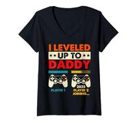 Mujer Me subí de Nivel a papá 2025 Jugador 2 Uniéndose... Camiseta Cuello V