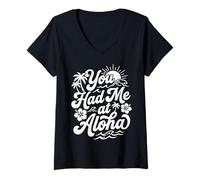 Mujer Me tenías en Aloha Tropical Hawaii Beach Sunset Vibes Surf Camiseta Cuello V