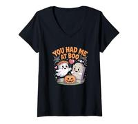 Mujer Me tenías en Boo Funny Haloween Ghost Love Pumpkin Camiseta Cuello V
