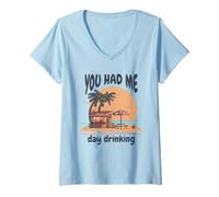 Mujer Me tenías en el día Beber viaje playa puesta de sol tiki bar Camiseta Cuello V