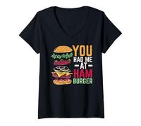 Mujer Me tenías en Hamburger Burger Eater Food Lover Foodie Camiseta Cuello V