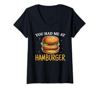 Mujer Me tenías en Hamburger Burger Eater Food Lover Foodie Camiseta Cuello V
