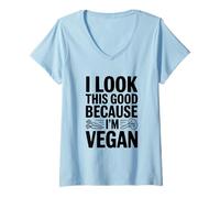 Mujer Me Veo así de Bien Porque Soy Vegano Camiseta Cuello V