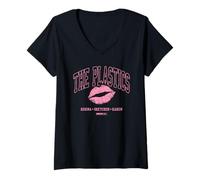 Mujer Mean Girls The Plastics Pink Lipstick Kiss Y2K Movie Camiseta Cuello V