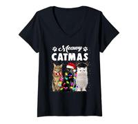 Mujer Meawy Catmas Funny Cat Christmas Xmas Kittens Lovers Camiseta Cuello V
