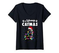Mujer Meawy Catmas Funny Cat Christmas Xmas Kittens Lovers Camiseta Cuello V