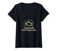 Mujer Mecánico de automóviles Hablo Fluent Check Engine Light Auto Repair Camiseta Cuello V