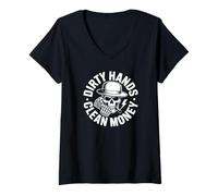 Mujer Mecánico Manos Sucias Limpio Coche Dinero Automotriz Camiseta Cuello V