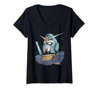 Mujer Mecha Camiseta Japón Mecha Robo Head Anime Ukiyo-E Camiseta Cuello V