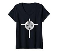 Mujer Medalla Religiosa católica de San Benito | Cristiano Camiseta Cuello V