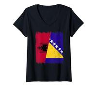 Mujer Media Bandera de Albania Bosnia y Herzegovina Camiseta Cuello V