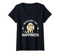 Mujer Medicina para la Felicidad Raza de Perro Golden Retriever Camiseta Cuello V